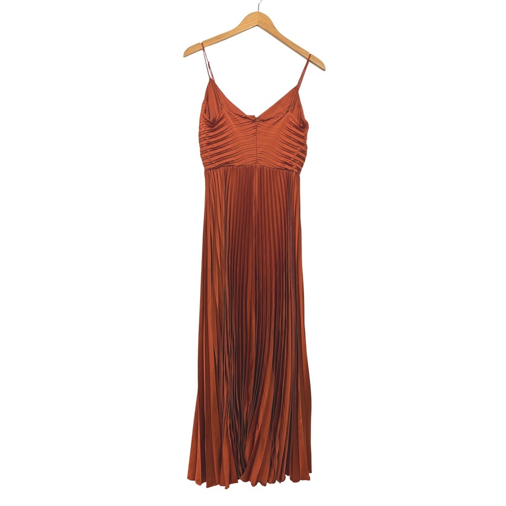 Petal + Pup Naira Pleated Maxi Dress Sunset Orange Satin V-Neck Size 6 US - Picture 9 of 11